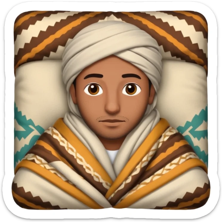 Un arabe haciendo gesto de dormir solo la cabeza y la manta que lleva que sea larga sticker
