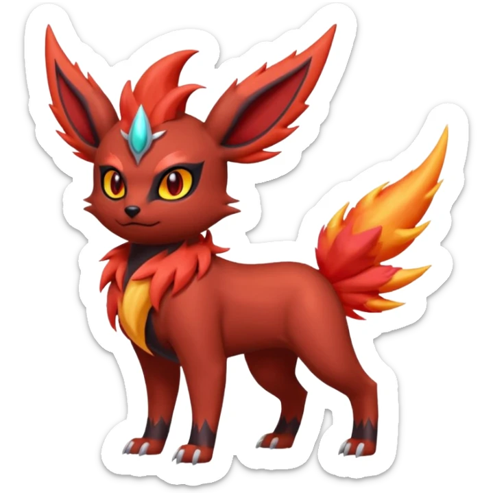 Pastel iridescent exotic colorful Darkrai-Scizor-Flareon-fusion with fiery horns and a Mohawk  sticker