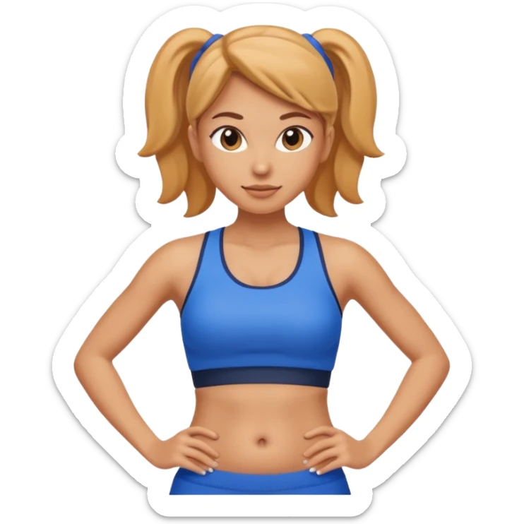 sporty woman cartoon emoji style belly abs blue cloths sticker