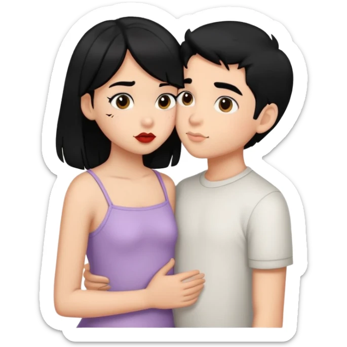 Boy blak hair kissing girl blak hair sticker