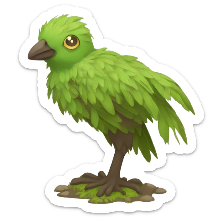 earthly muddy fresh Cool Cute Fantasy legendary swampy tree-jungle-bird plant-grass-type-Dendro-avian Fakemon full body sticker