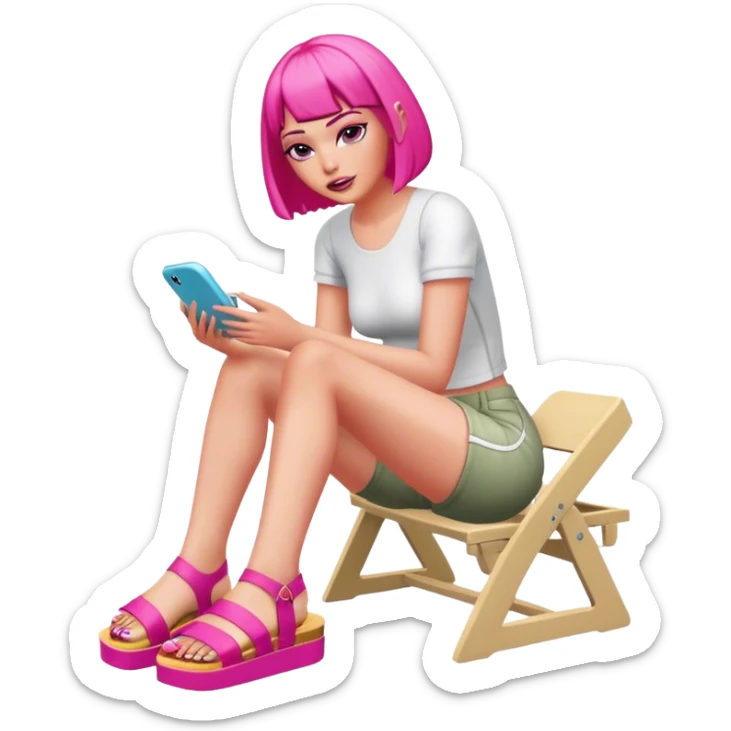 insane pshocoligcally ill sims 4 character, putting on brand new sandels with hot pink bob sticker