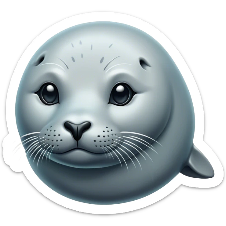 Cinematic Noble Seal Portrait Emoji, Poised and refined, with a sleek, streamlined body adorned in smooth, glossy hues and deep, soulful eyes, Simplified yet sharp and sophisticated features, highly detailed, glowing with a soft, aquatic glow, high shine, intelligent and graceful, stylized with an air of maritime elegance, focused and alert, soft glowing outline, capturing the essence of a watchful ocean guardian that feels as though it could glide out of the screen with effortless authority! sticker
