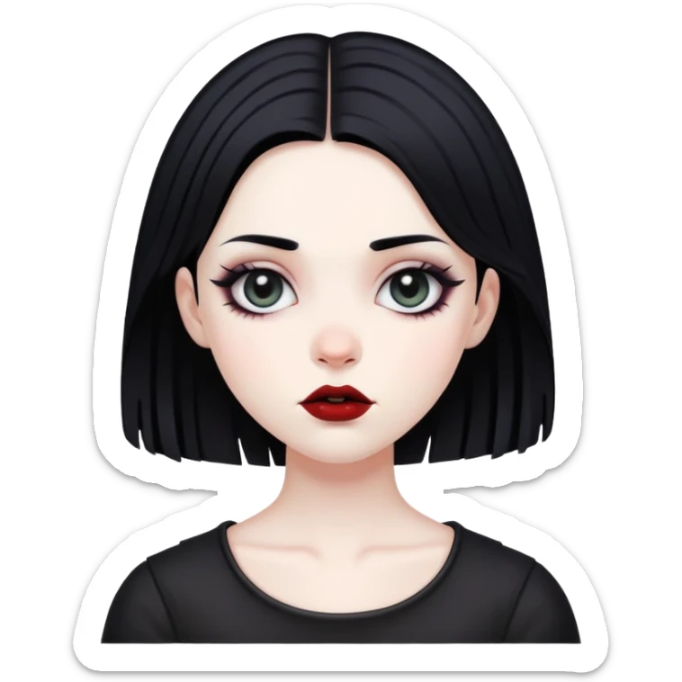 pale skin goth girl with black hair sticker