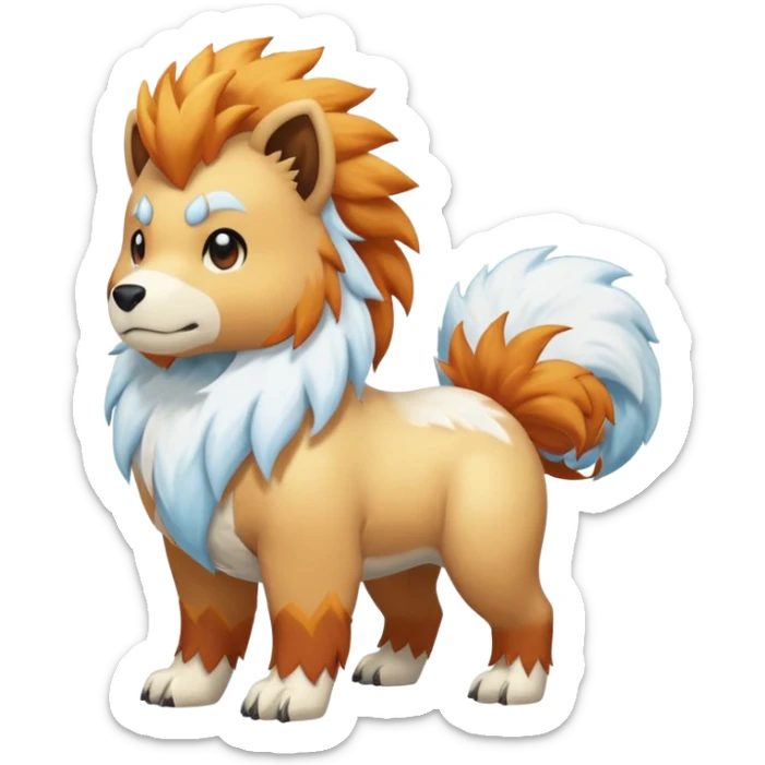 White snowy furry bushy frosty coy glacial icy Growlithe-Aracanine-Ponyta-Entei-fusion (full body) sticker