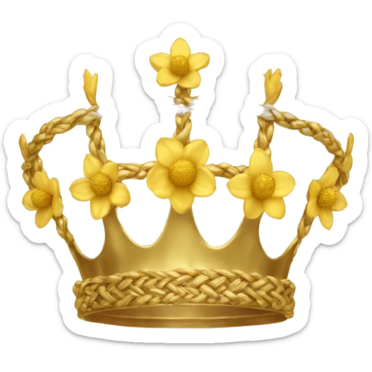 Gold crown made of braided gold strands with gold leaves with golden daffodils  sticker