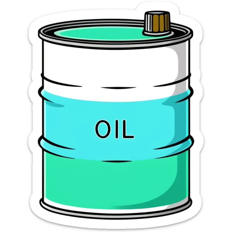 Oil barrel labeled OIL, minimalist design with soft gradients in sky blue, teal green, white, and light gray sticker
