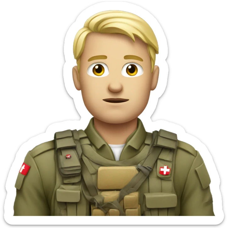 A swiss soldier, that is blond and looks not amused sticker