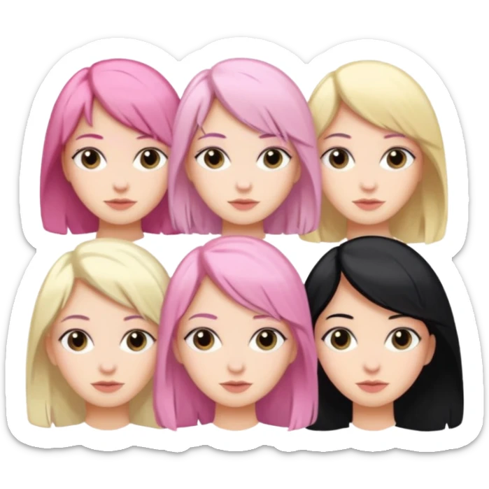 Girlfriend emoji - 5 white girlfriends, 1 with pale pink hair, 2 with black hair, 1 with medium blonde hair  sticker