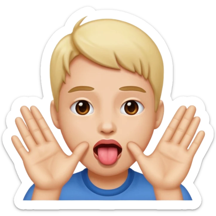 tongue out hands on face  sticker