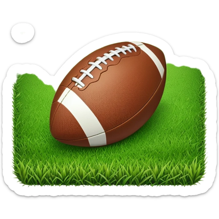 A football resting on the green grass of a soccer field, with goalposts and field markings in the background. The scene highlights the ball's position at the center of the action, emphasizing the competitive atmosphere and readiness for play. sticker