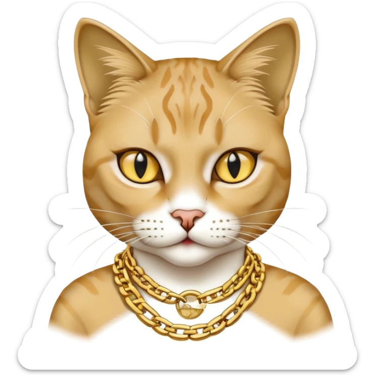 female cat named Cleo, cool and aloof, Run DMC hip-hop vibes, wearing gold chains sticker