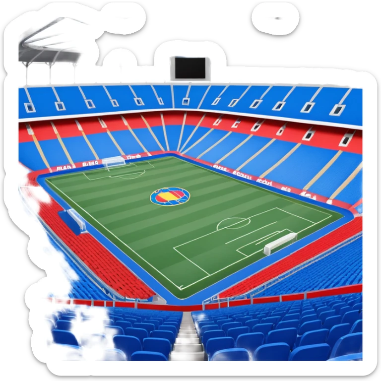 fc basel soccer stadium with blue seats. the name fc basel is written in red seats whereby many red seats form the label within a sea of blue seats sticker