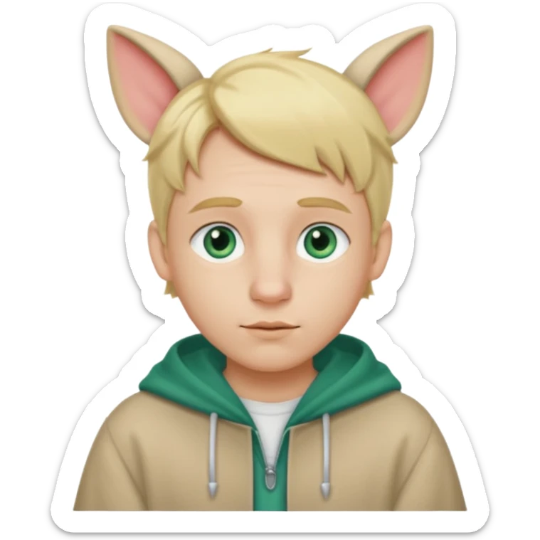 Haz un emoji con estas características: Hombre
Ojos Azules verdosos
Nariz bonita 
Labios medio gordos peor no mucho
Orejas bonitas
Rubio
Ropa Oversize sticker