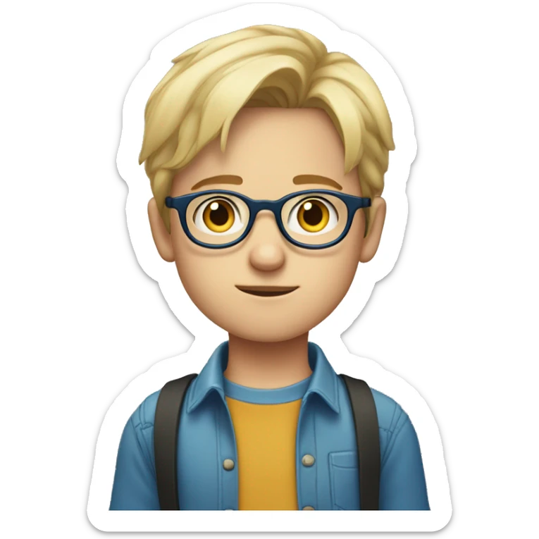 Blonde teen boy with medium short middle parted hair,blue eyes, round Glasses looking judging to the Side  sticker