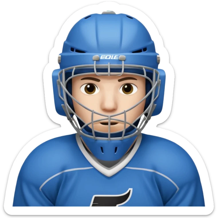 ice hockey goalie portrait, head and shoulders only, wearing goalie mask and helmet, padded jersey collar, holding goalie stick, focused intense expression, 3D cartoon style, mobile game icon style, clean background, no text, no watermark

 sticker