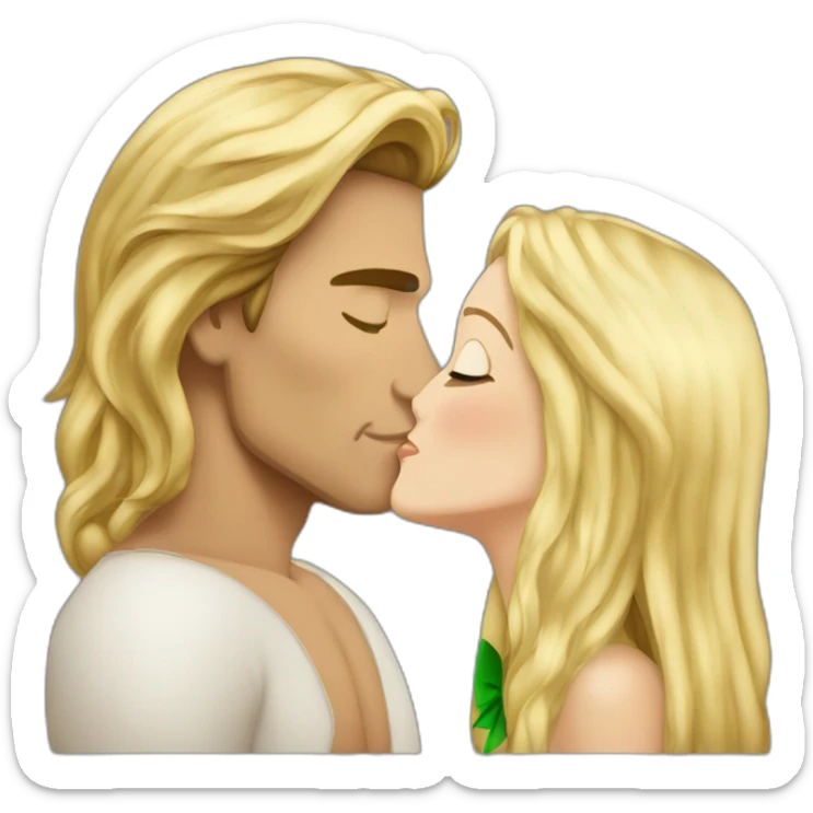 Antonio banderas kiss with a blond woman with green eyes and very long hair sticker