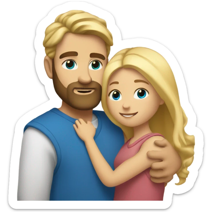 A girl with blond hair and brown eyes hugs a bearded blue-eyed man with blond hair sticker