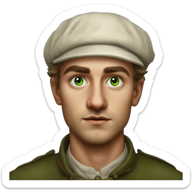 25 year old green eyed peasant during the 1917 revolution in russia photorealistic serious sticker