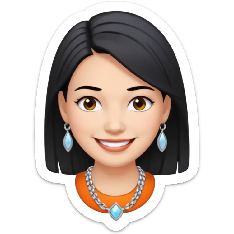 Female with very big Silver Necklace, grey skin,Black hair, more bright silver,highlight necklace, different expressions. sticker