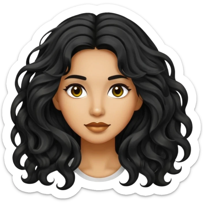 Alluring 1990's thai olive skin shiny long black wavy textured tousled hair sticker