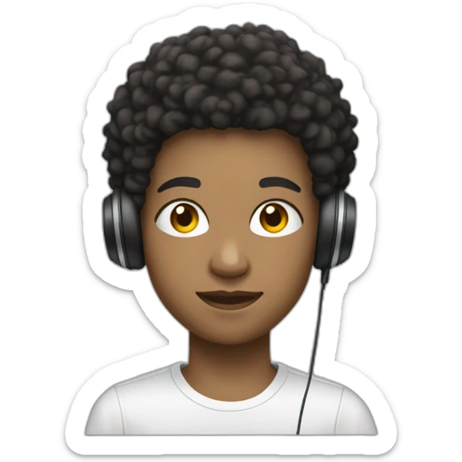 a teenager with short afro hair and a side fade wearing headphones sticker