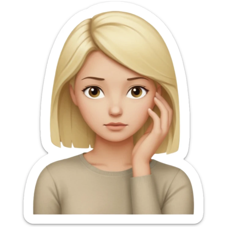 Cewe blonde yang lagi overthingking lalu ada satu tangannya memgang kepala keliatan setengah badan tanganya kosong dan satu aja mukanya banyak pikiran sticker