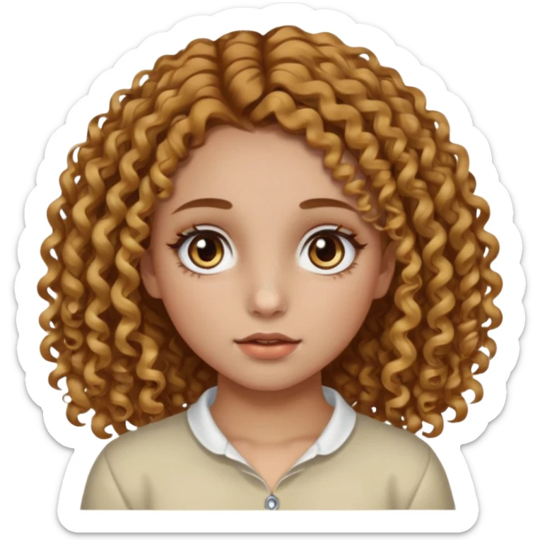 A girl with brown curly hair and blonde edges side parted with hazel central heterochromia eyes and a nose ring sticker