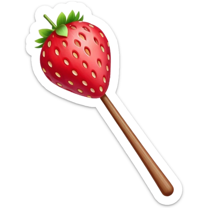 strawberry tanghulu on a wooden stick with shiny sugar coating sticker