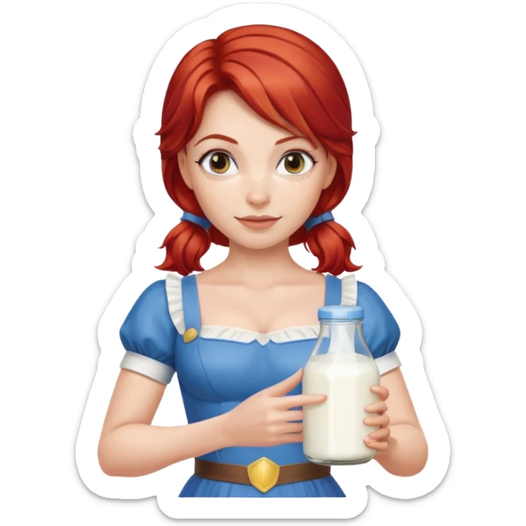 Milk themed women super hero red hair milkmaid super hero holding milk sticker