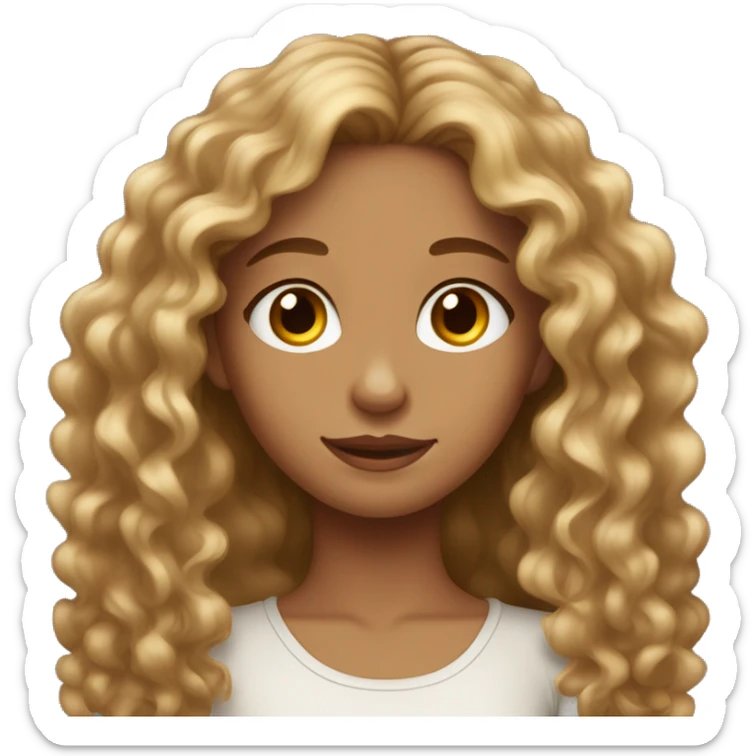 Pretty girl with tan skin, hazel eyes, and long golden brown curly hair sticker