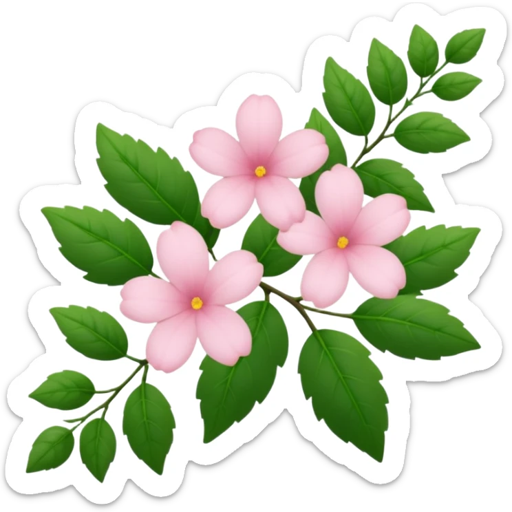 Aesthetic flowers and plants growing from the ground in colours of soft pink matching the deep green leaves (to describe/match with the word flourish) more of a wild bush or vine  sticker