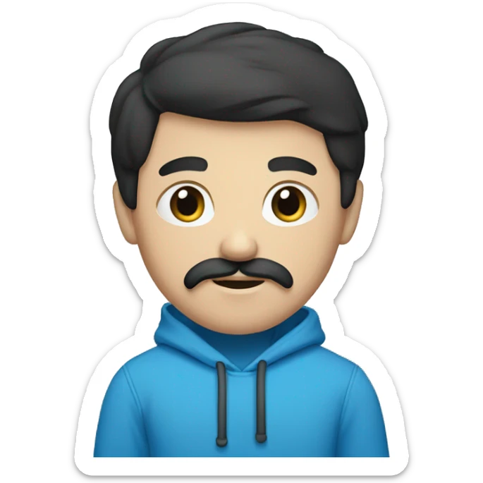 caucasian men with black hair, mustache blue hoodie sticker
