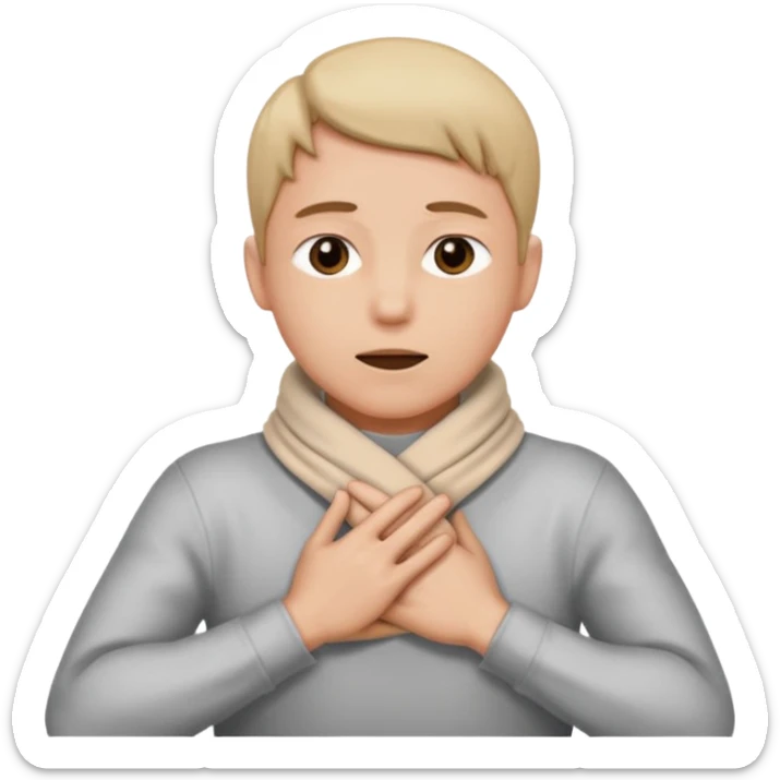 Person grabbing thier neck with their hands crossing them wrapping them around thier neck  sticker