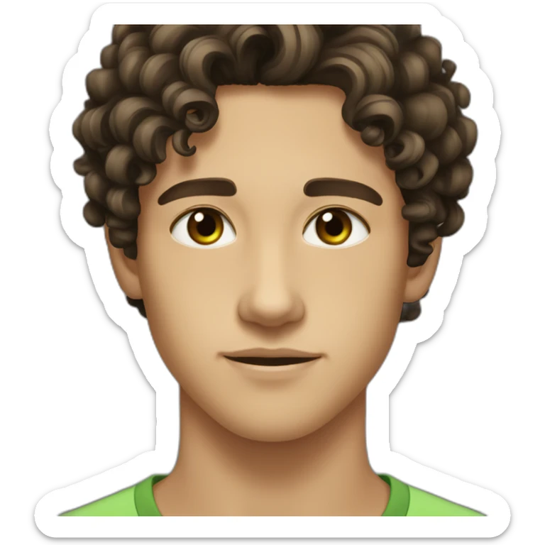 15 years old boy with very dark brown curled hair tan light skin and greenish dark brown eyes  sticker