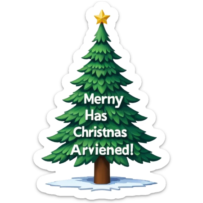 un arbol de navidad en lo lejos, y haiga un texto super bonito que diga "Llegó la navidad", y un fondo navideño (que sea en pixel art, toda la imagen) sticker