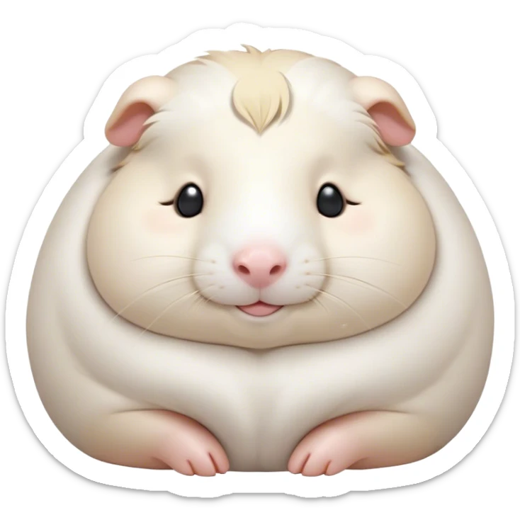 Meme-Worthy Cute Sleeping White Guinea Pig Portrait Emoji, Head resting peacefully with a contented smile, showcasing a delightfully chubby build and a luxuriously soft pure white coat, eyes shut in a serene, cozy nap, Simplified yet hilariously adorable features, highly detailed, glowing with a soft, drowsy light, high shine, relaxed and utterly lovable, stylized with an air of playful laziness, bright and heartwarming, soft glowing outline, capturing the essence of a comically sleepy guinea pig, so meme-worthy it feels like it could instantly become the next viral sensation of adorable slumber! sticker