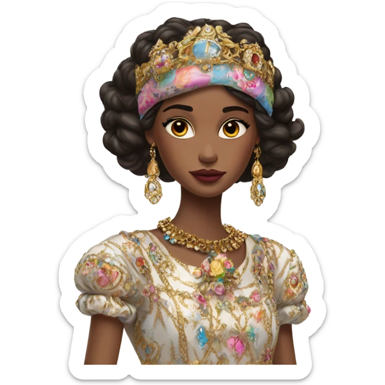 Dolce and Gabbana Italian model with dark hair and headband with colourful pastel ornament and golden detais  sticker