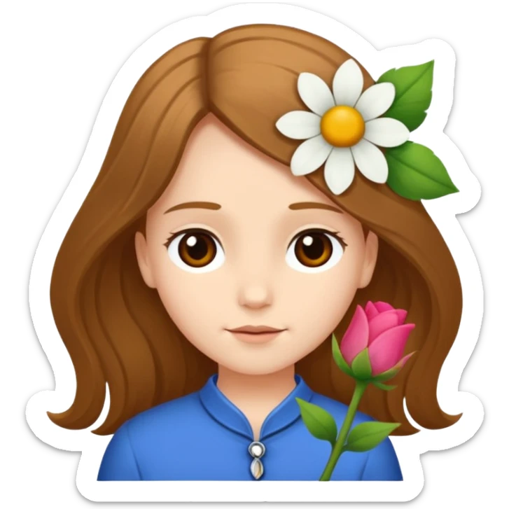 Ein braunhaariges Mädchen (glatte Haare ) mit einen Blume hinter dem ohr lange haare zur Seite kuckend  sticker