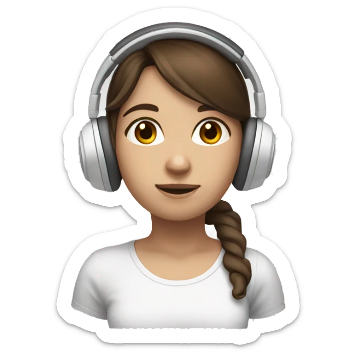Girl with brown hair brown eyes and white gaming headset on sticker