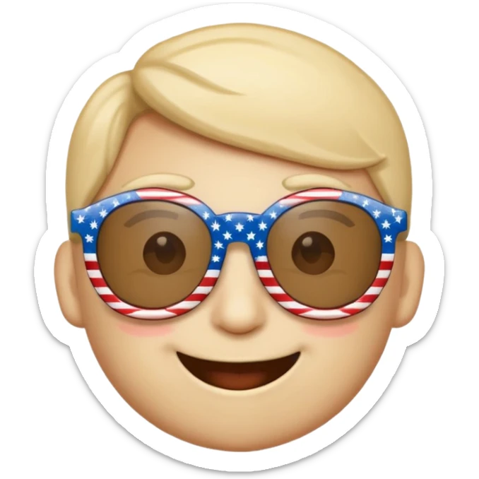 Smiley emoji wearing star shaped sunglasses with American flag print on glasses sticker