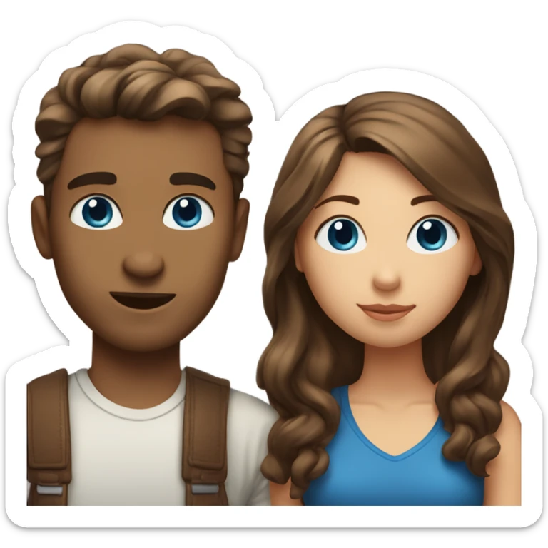 A couple kissing: a guy with blue eyes and blown hair and a girl with brown hair and wide brown eyes sticker