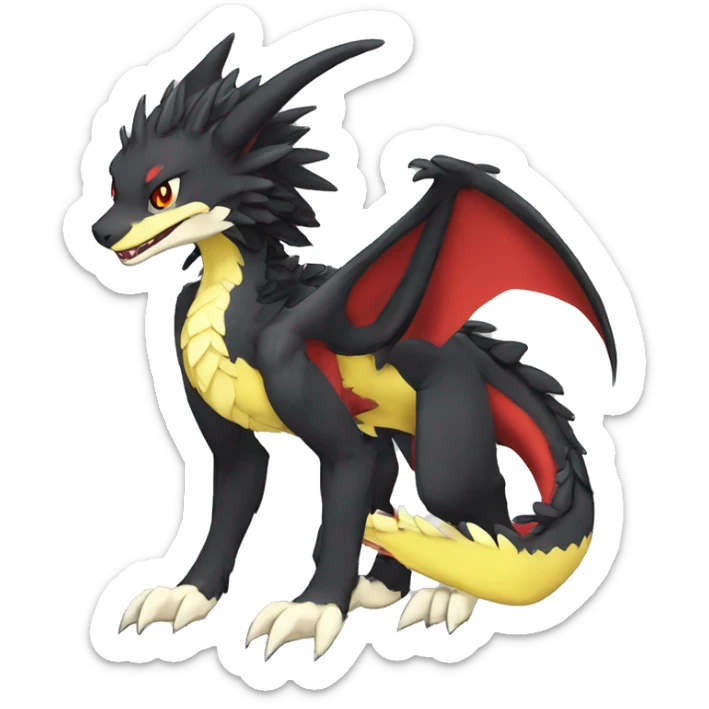 Anthro Cute cool black red white yellow nargacuga-dragon sergal animal hybrid Fakemon full body sticker