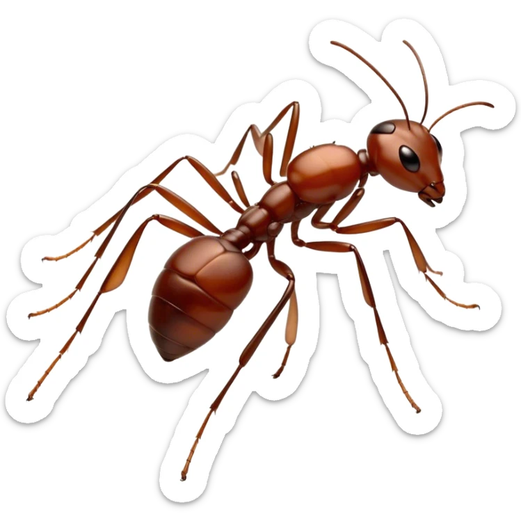 Beautiful and Majestic Ant Portrait Emoji, Head and body rendered in serene repose with a gentle, content smile, showcasing a finely detailed, compact form with eyes softly closed in tranquil slumber, Simplified yet exquisitely endearing features, highly detailed, glowing with a soft, drowsy natural light, high shine, relaxed and utterly noble, stylized with an air of timeless industrious grace, soft glowing outline, capturing the essence of a majestic ant that embodies the quiet power of nature! sticker