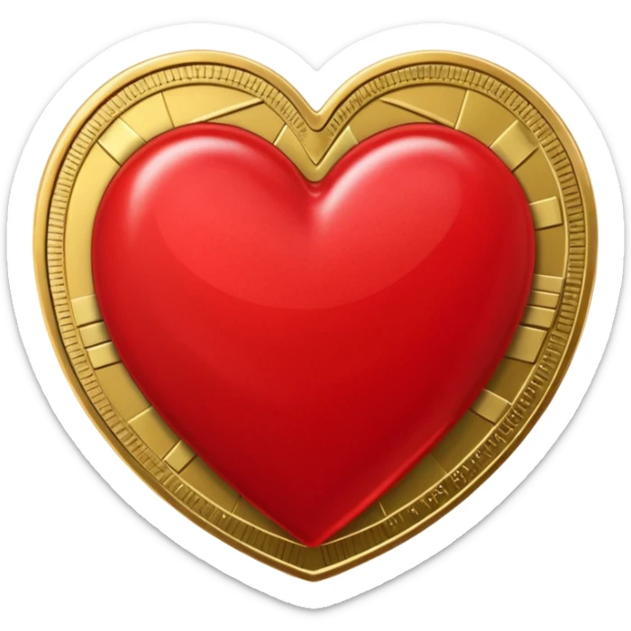 "Realistic HD heart fully merged with money, red glossy heart seamlessly fused with cash textures and gold tones, glowing dramatic light, symbolizing love and wealth becoming one, white background." sticker