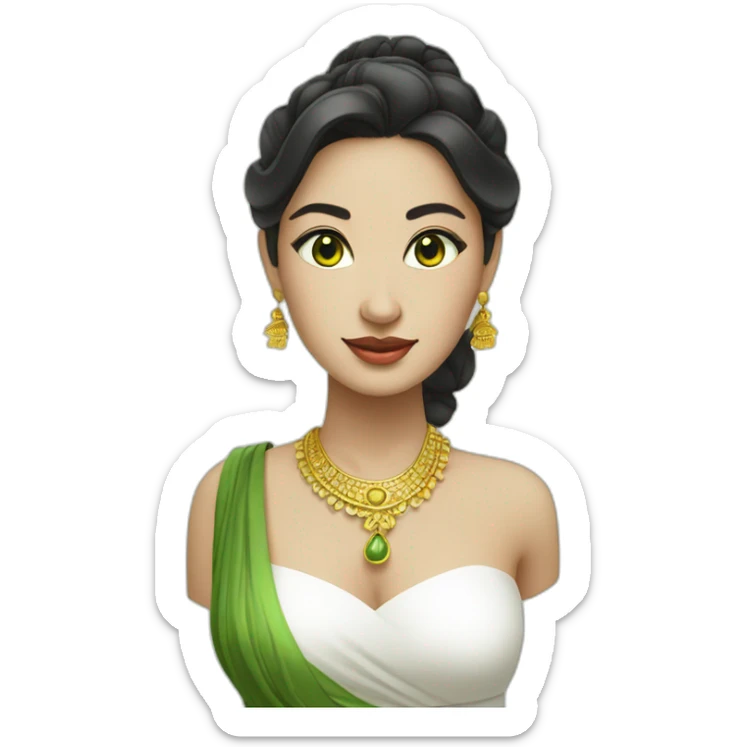 balinese woman in traditional white dress but white skin and green eyes sticker