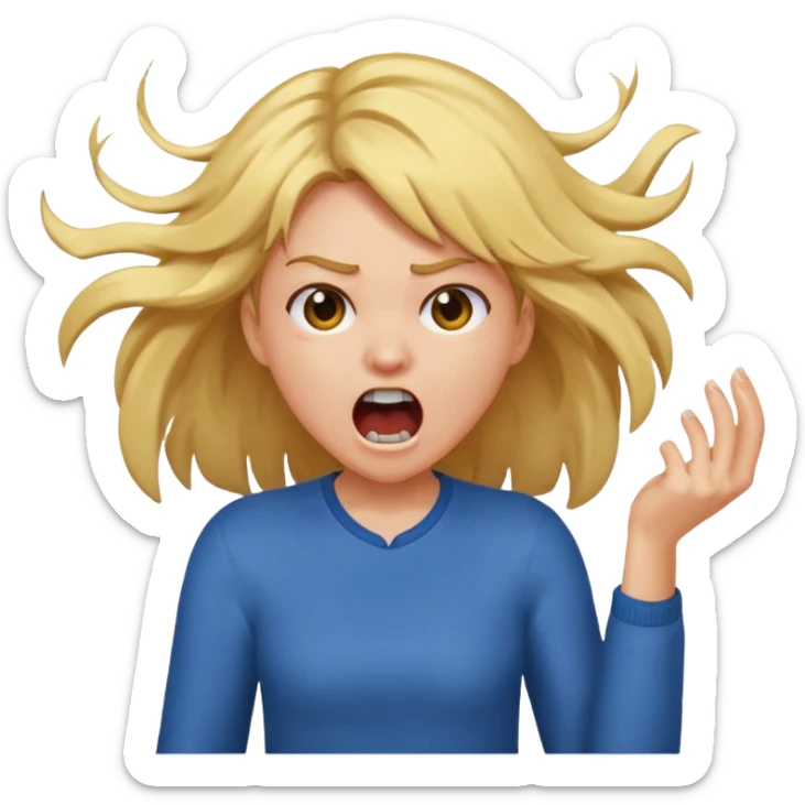 Girl ripping hair out yelling holding hair sticker