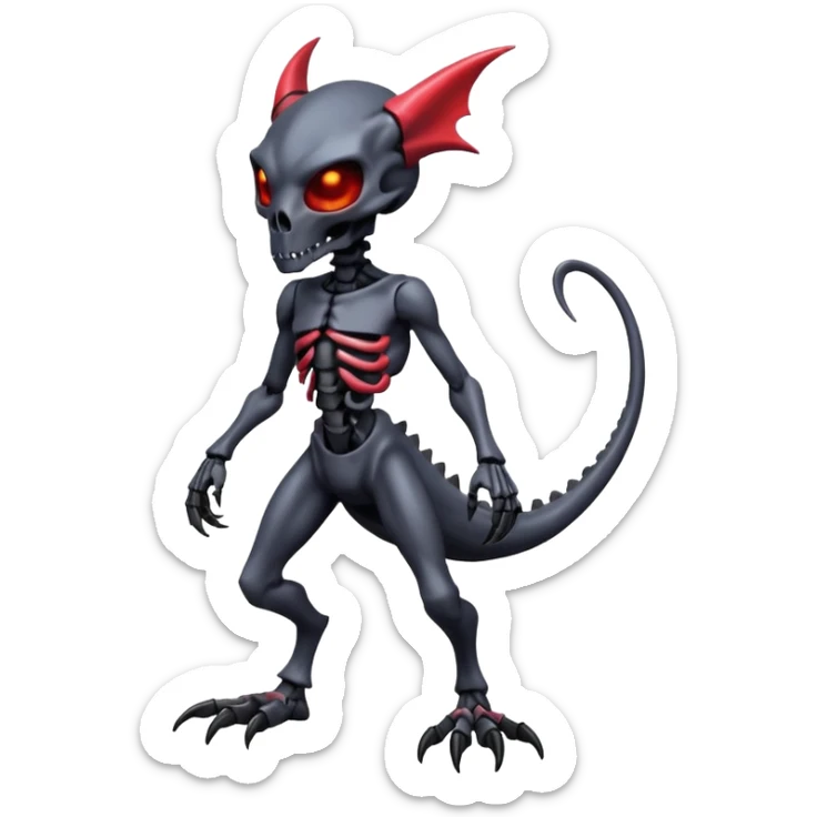 Shiny Futuristic Badass Demonic Spectral Dusky Spooky Skull-faced Cool Hot Stylish Handsome Alien-Salandit-Darkrai-Genesect-Fakémon-fusion (full body) sticker
