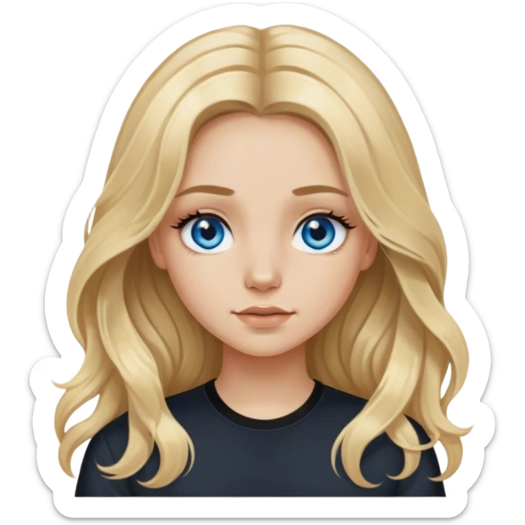 blonde polish girl, long and wavy dirty blonde hair in a middle part, long eyelashes, blue eyes, black shirt  sticker