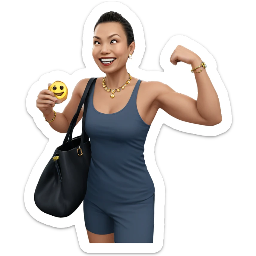 smiling indoors with jewelry sticker